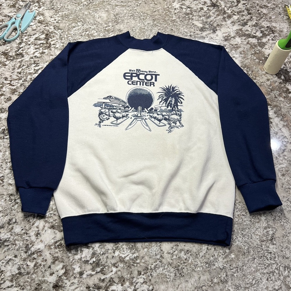 vintage 80s WALT DISNEY WORLD EPCOT CENTER SPACESHIP EARTH RAGLAN SWEATSHIRT XL